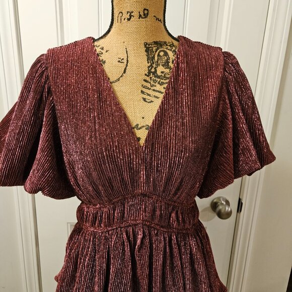 Anthropologie/Entro Metallic Thread Tiered Ruffle Maxi Dress Size M - Picture 13 of 16